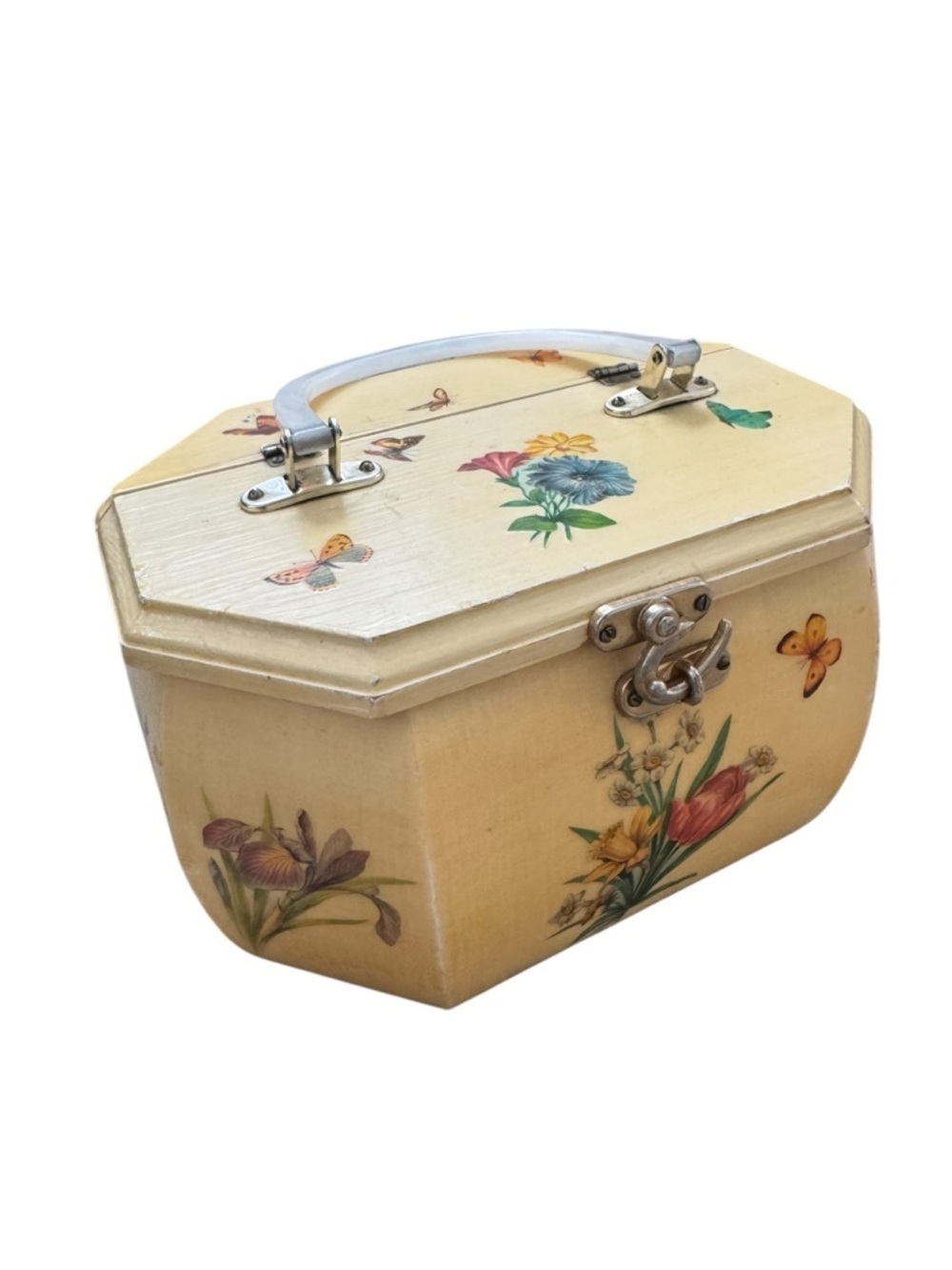 Vintage CottageCore Floral Decoupage Box- Purse with Lucite Handle - Picture 5 of 5